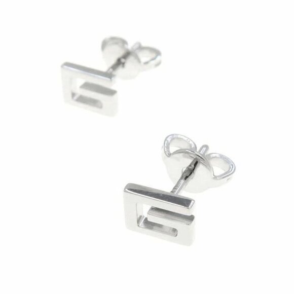 GUCCI G Stud Earrings 18K White Gold 750 Auth - Picture 1 of 8
